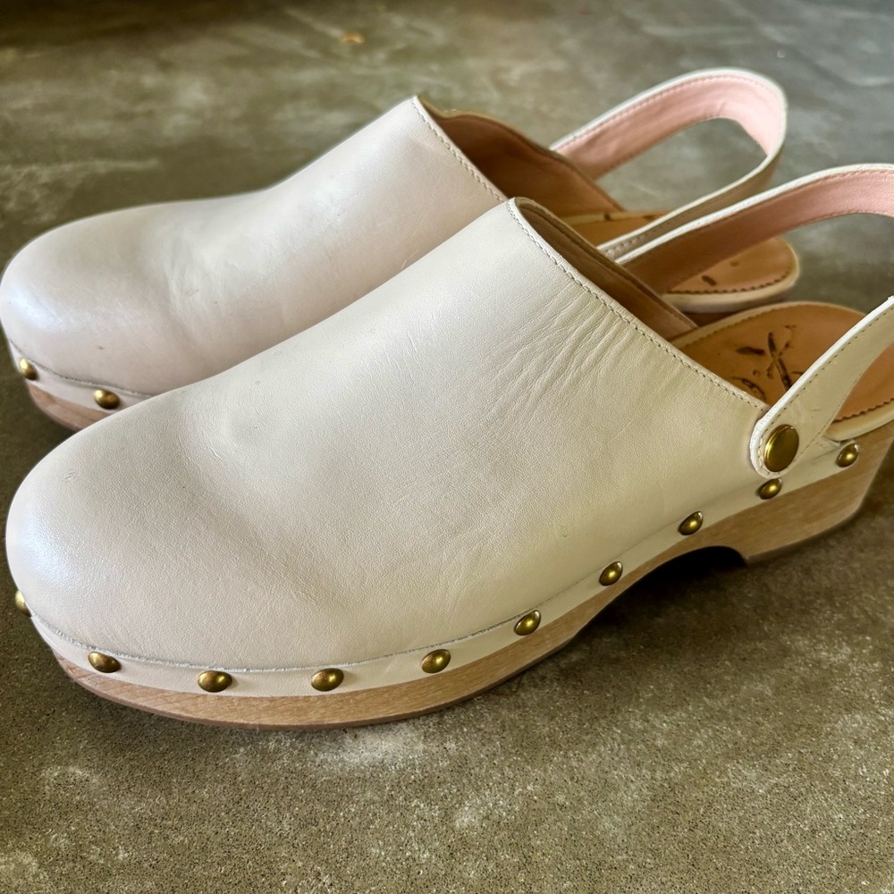 J. Crew Ivory Leather Studded Slingback Clogs